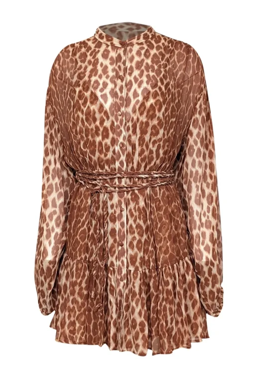 A.L.C. - Tan & Brown Leopard Print Silk Dress Sz 8