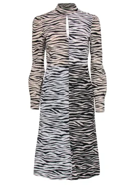 A.L.C. - Zebra Print Mock Neck Long Sleeve Silk Dress Sz 2