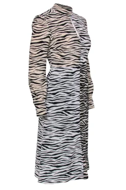 A.L.C. - Zebra Print Mock Neck Long Sleeve Silk Dress Sz 2