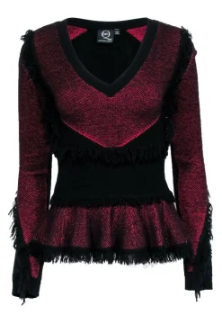 Alexander McQueen - Black & Red Fringe Peplum Sweater Sz S