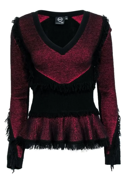 Alexander McQueen - Black & Red Fringe Peplum Sweater Sz S