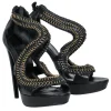 Alexander McQueen - Black Leather Platform Stilettos w/ Braided Gold Chain Trim Sz 8.5