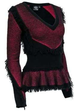 Alexander McQueen - Black & Red Fringe Peplum Sweater Sz S