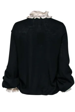 Alexander McQueen - Black Wool Sweater w/ Ruffle Trim Sz M