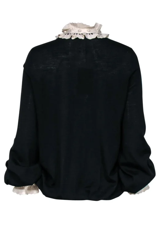 Alexander McQueen - Black Wool Sweater w/ Ruffle Trim Sz M