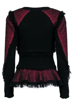 Alexander McQueen - Black & Red Fringe Peplum Sweater Sz S