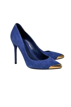 Alexander McQueen - Blue Suede w/ Gold Toe Basic Pumps Sz 6