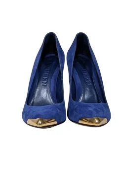 Alexander McQueen - Blue Suede w/ Gold Toe Basic Pumps Sz 6