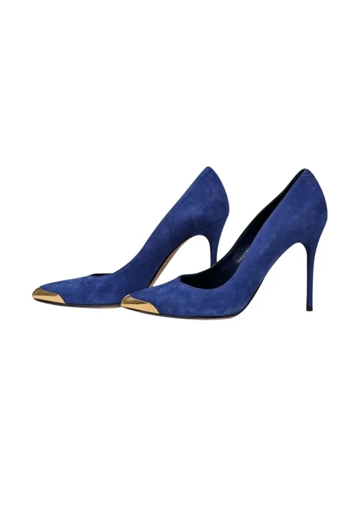 Alexander McQueen - Blue Suede w/ Gold Toe Basic Pumps Sz 6