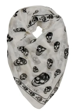 Alexander McQueen - Cream & Black Skull Printed Semi-Sheer Scarf