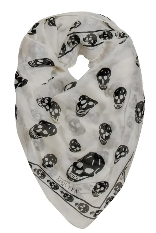 Alexander McQueen - Cream & Black Skull Printed Semi-Sheer Scarf