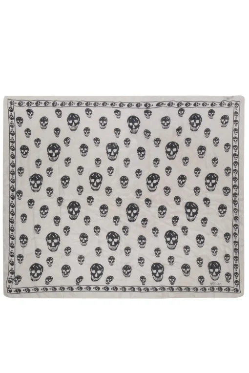 Alexander McQueen - Cream & Black Skull Printed Semi-Sheer Scarf