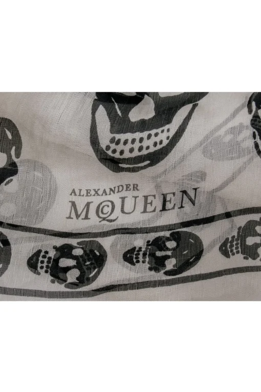 Alexander McQueen - Cream & Black Skull Printed Semi-Sheer Scarf