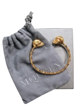 Alexander McQueen - Gold Textured Embellished "Twin Skull" Bangle