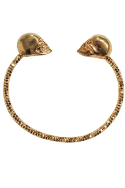 Alexander McQueen - Gold Textured Embellished "Twin Skull" Bangle