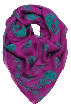 Alexander McQueen - Purple & Green Skull Printed Semi-Sheer Scarf