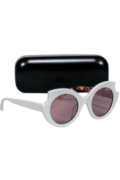 Alexander McQueen - White Round Frames w/ Tortoise Legs Sunglasses