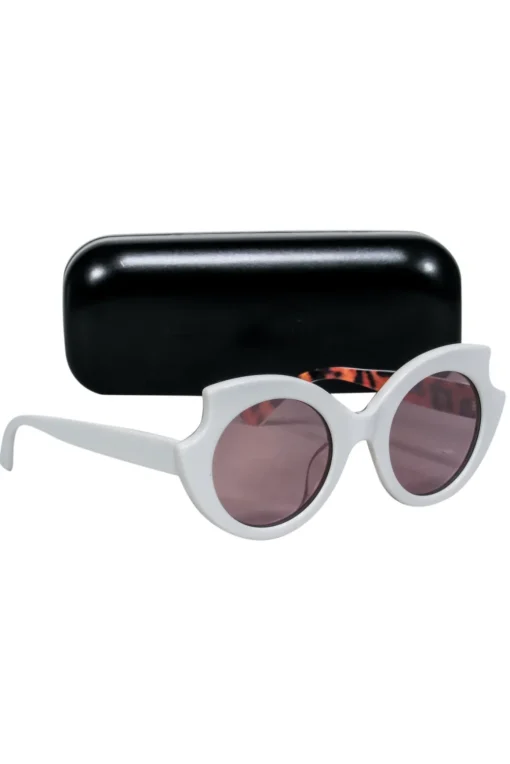 Alexander McQueen - White Round Frames w/ Tortoise Legs Sunglasses