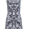 Alexander McQueen - White & Black Sleeveless Wool Blend Printed Dress Sz S