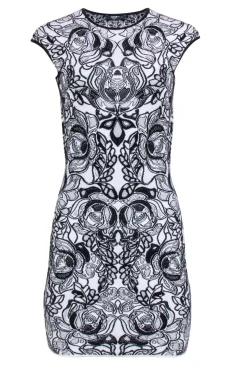 Alexander McQueen - White & Black Sleeveless Wool Blend Printed Dress Sz S