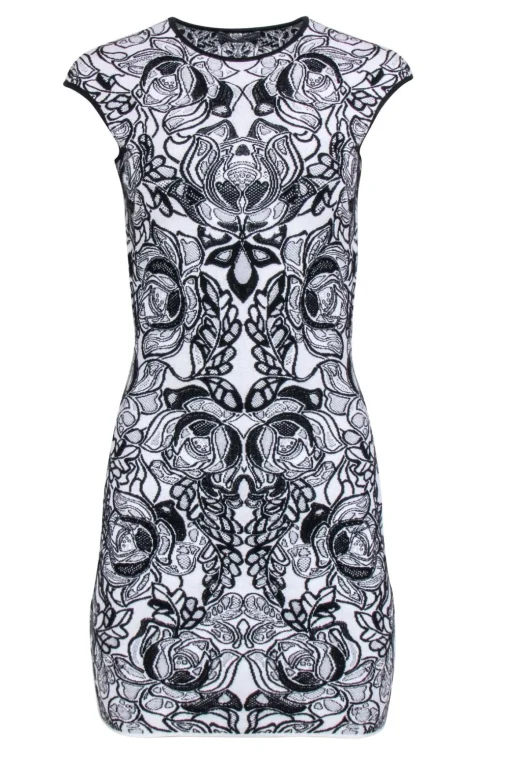 Alexander McQueen - White & Black Sleeveless Wool Blend Printed Dress Sz S