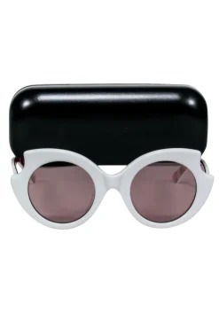 Alexander McQueen - White Round Frames w/ Tortoise Legs Sunglasses