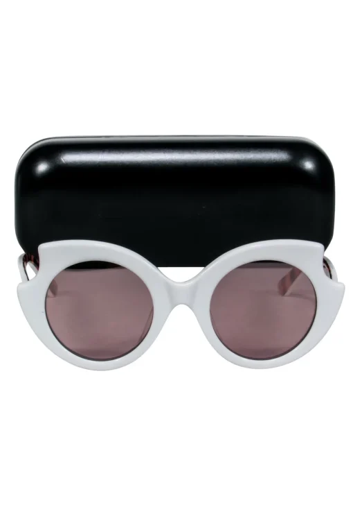 Alexander McQueen - White Round Frames w/ Tortoise Legs Sunglasses