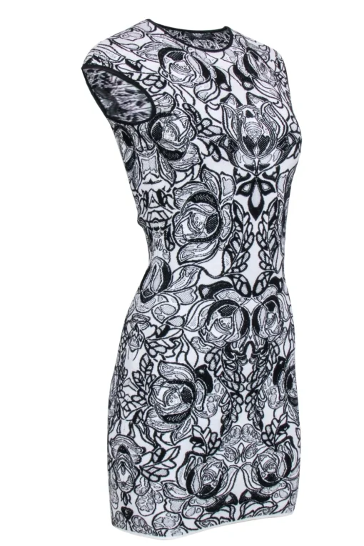 Alexander McQueen - White & Black Sleeveless Wool Blend Printed Dress Sz S