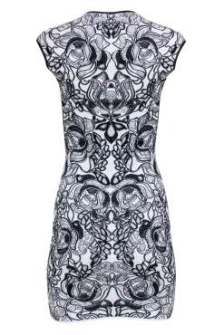 Alexander McQueen - White & Black Sleeveless Wool Blend Printed Dress Sz S