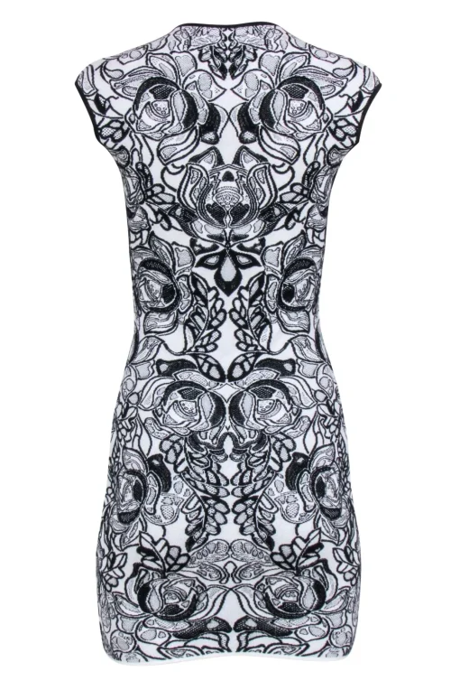 Alexander McQueen - White & Black Sleeveless Wool Blend Printed Dress Sz S