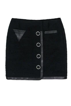 Alexander Wang - Black Mini Tweed Skirt w/ Leather Trim Sz 2