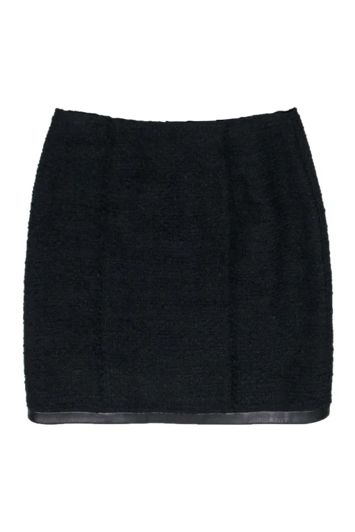 Alexander Wang - Black Mini Tweed Skirt w/ Leather Trim Sz 2