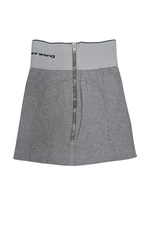 Alexander Wang - Grey Ribbed Knit Zipper Back Mini Skirt Sz S