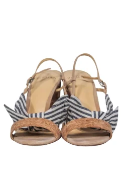 Alexandre Birman - Beige Cork Strappy Pumps w/ Navy & White Striped Bow Sz 7