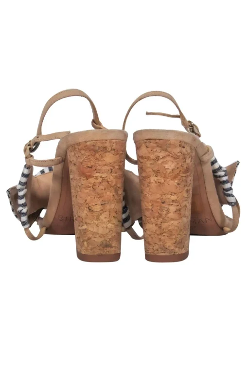 Alexandre Birman - Beige Cork Strappy Pumps w/ Navy & White Striped Bow Sz 7