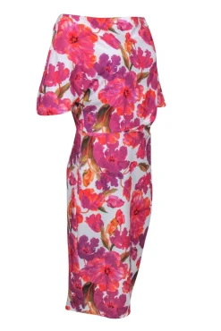 Alexia Admor - White, Purple & Pink Floral Print Cowl Neck Sheath Dress Sz L