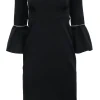 Alexis - Black Off The Shoulder Dress w/ Bell Sleeves & Fabric Trim Sz S