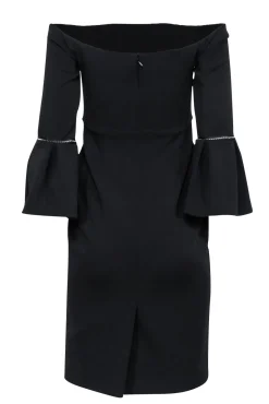 Alexis - Black Off The Shoulder Dress w/ Bell Sleeves & Fabric Trim Sz S