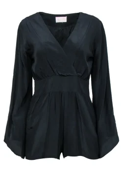 Alexis - Black Silk Romper w/ Bell Sleeves Sz M