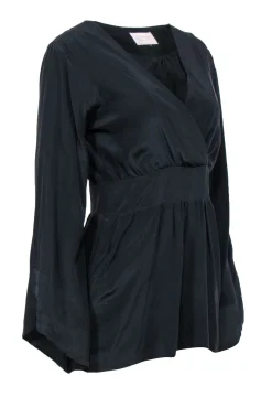 Alexis - Black Silk Romper w/ Bell Sleeves Sz M