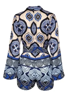 Alexis - Blue, Navy, & Cream Print Romper Sz XS