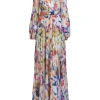 Alexis - Multicolor Print Chiffon Blouson Sleeve Maxi Dress Sz L