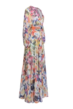 Alexis - Multicolor Print Chiffon Blouson Sleeve Maxi Dress Sz L