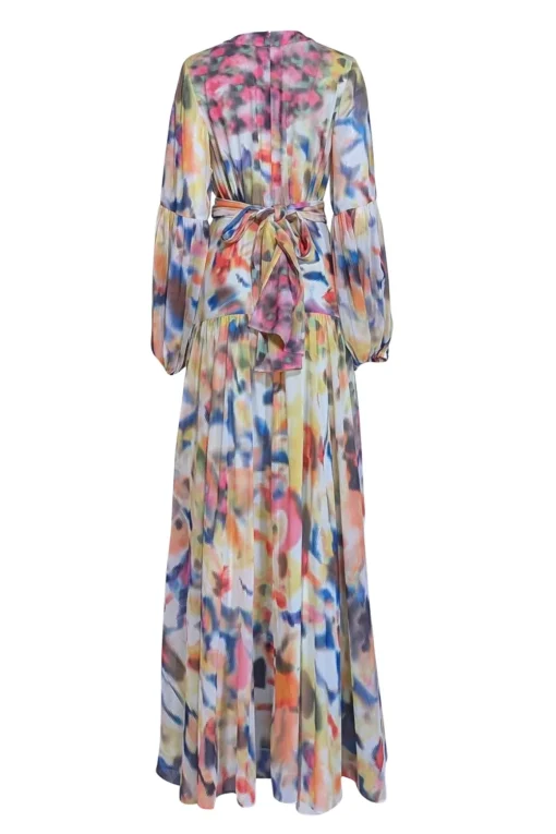 Alexis - Multicolor Print Chiffon Blouson Sleeve Maxi Dress Sz L