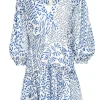 Alexis - Off-White & Blue Abstract Print Linen Mini Dress Sz L