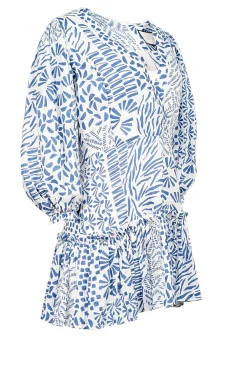 Alexis - Off-White & Blue Abstract Print Linen Mini Dress Sz L