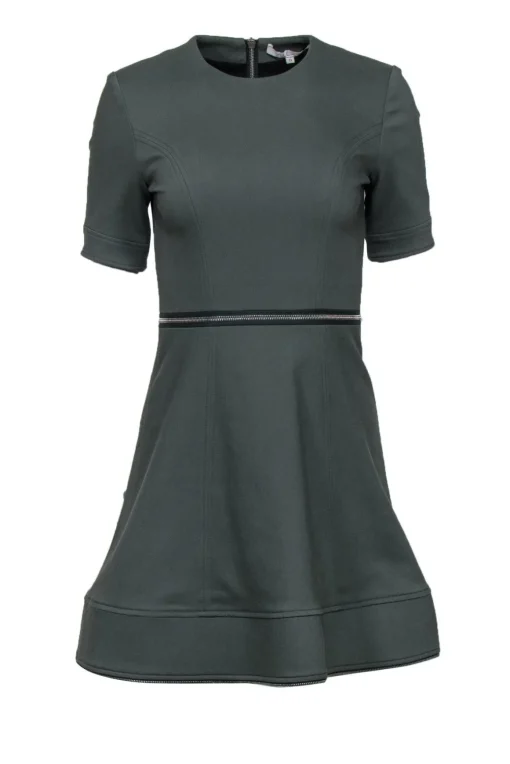 Alexis - Olive Green Fit & Flare Dress w/ Zipper Detail Sz S