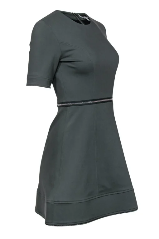 Alexis - Olive Green Fit & Flare Dress w/ Zipper Detail Sz S