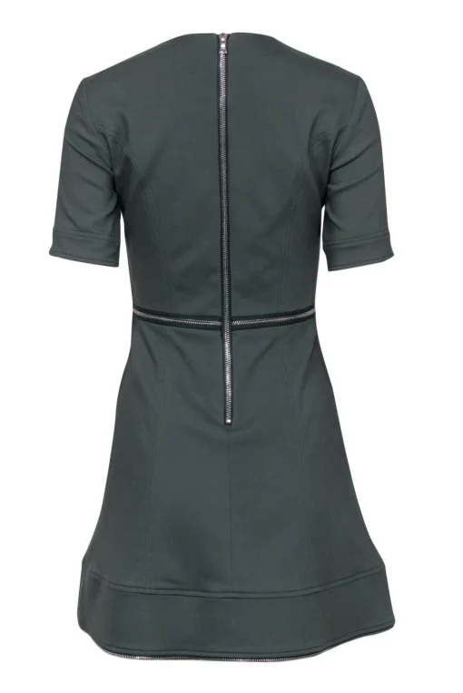 Alexis - Olive Green Fit & Flare Dress w/ Zipper Detail Sz S