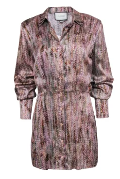 Alexis - Pink Multi Color Print Satin Mini Dress Sz S
